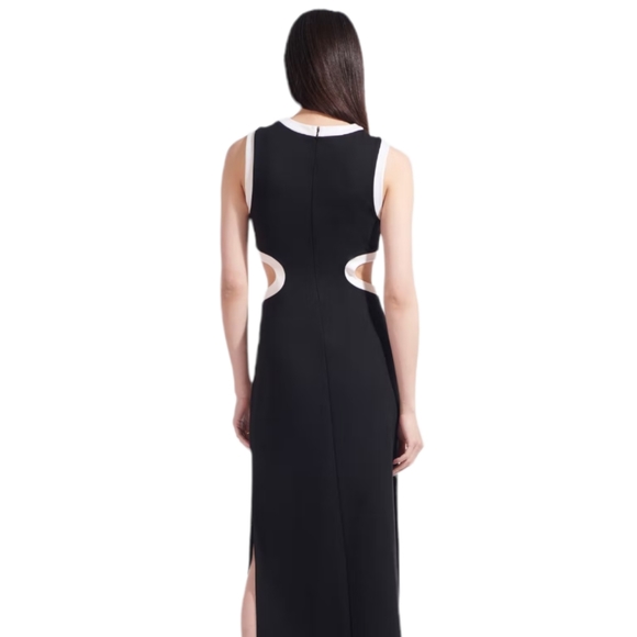 STAUD Dolce Contrast cut-out ponte Maxi dress black & white NWT - Picture 5 of 12